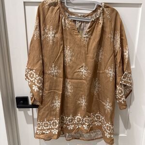 Debonnie Brown White Patterned Top Womens XL boho hippie